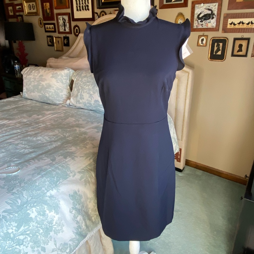 NWT Julie Brown Mya Ruffle Accent Dress, Navy Blue